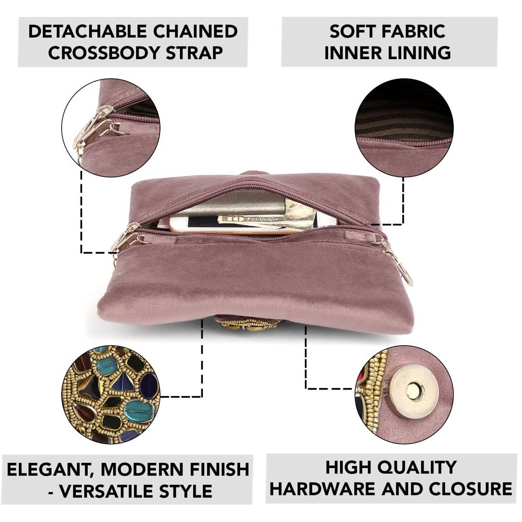 Clutch Purses For Women Handmade Evening Sling Handbag Stylish Bridal Fashion Clutch Bag For Girls (C118Bl) : C118PK
