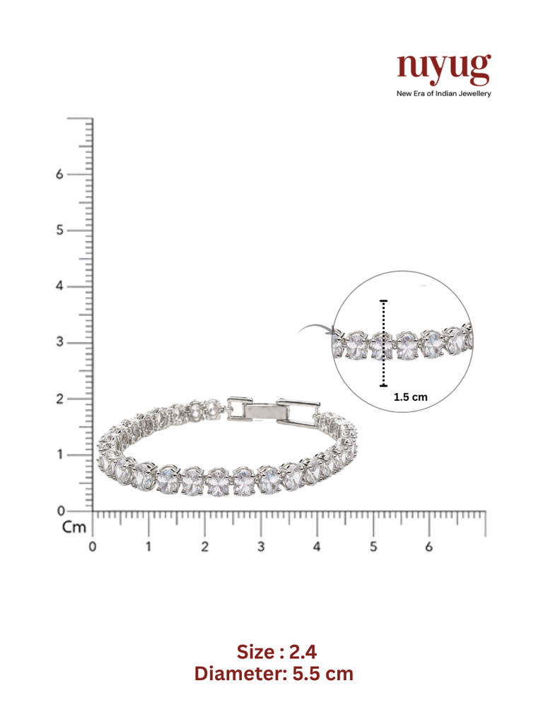Oval Solitaire Diamond Silver Tennis Bracelet : YI24A1030B