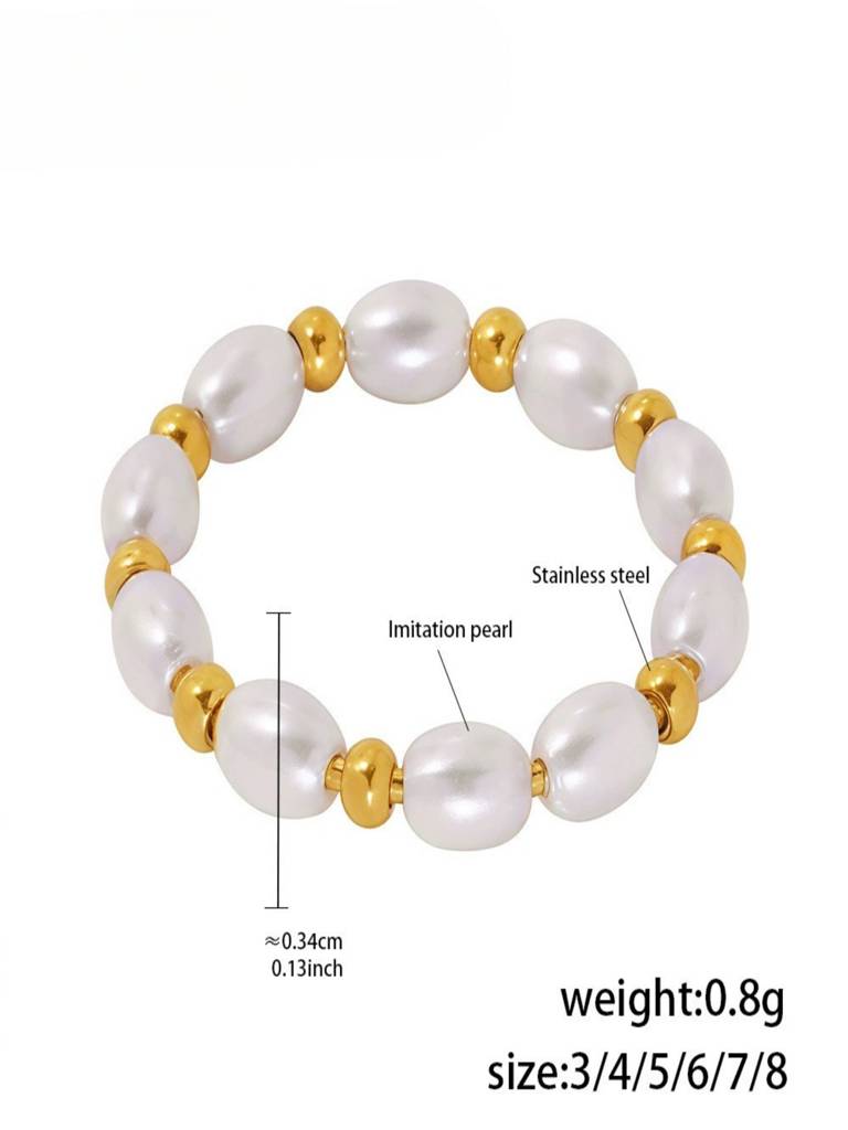 Pearl Bead Stacking Ring For Women Anti-Tarnish Waterproof 18K Gold Plated : ALL1125R025_7