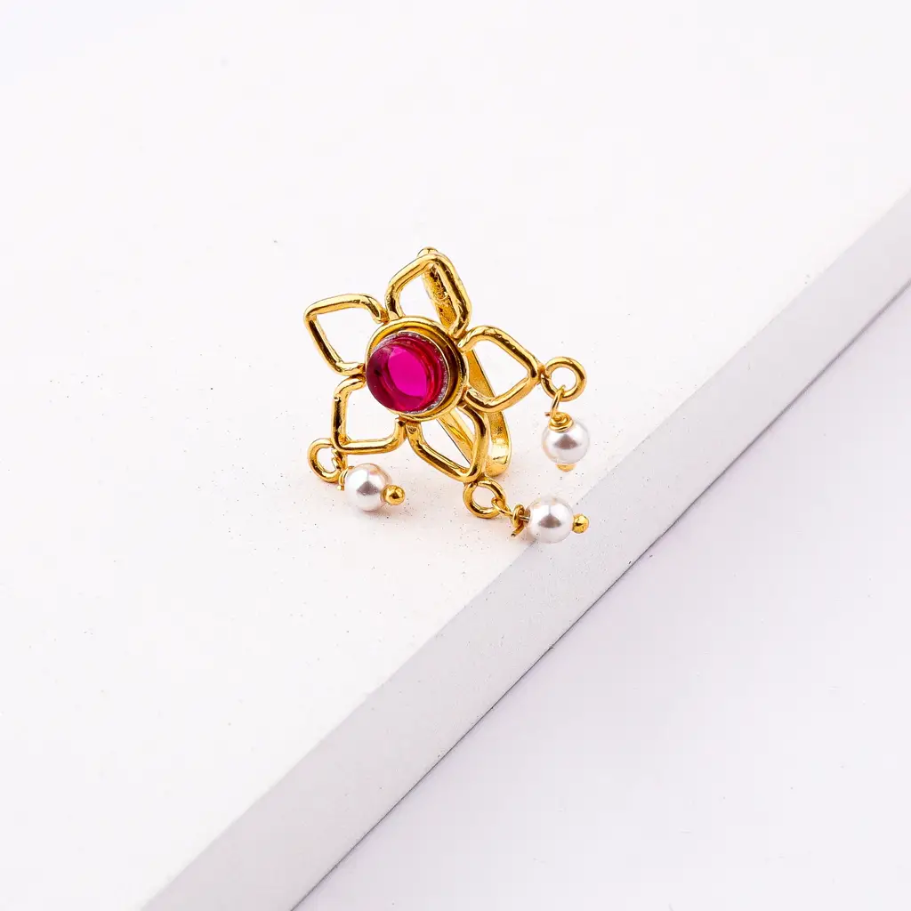 Pink Flower Clip-On Nose Pin | 22K Gold-Plated (Large) : 69410199