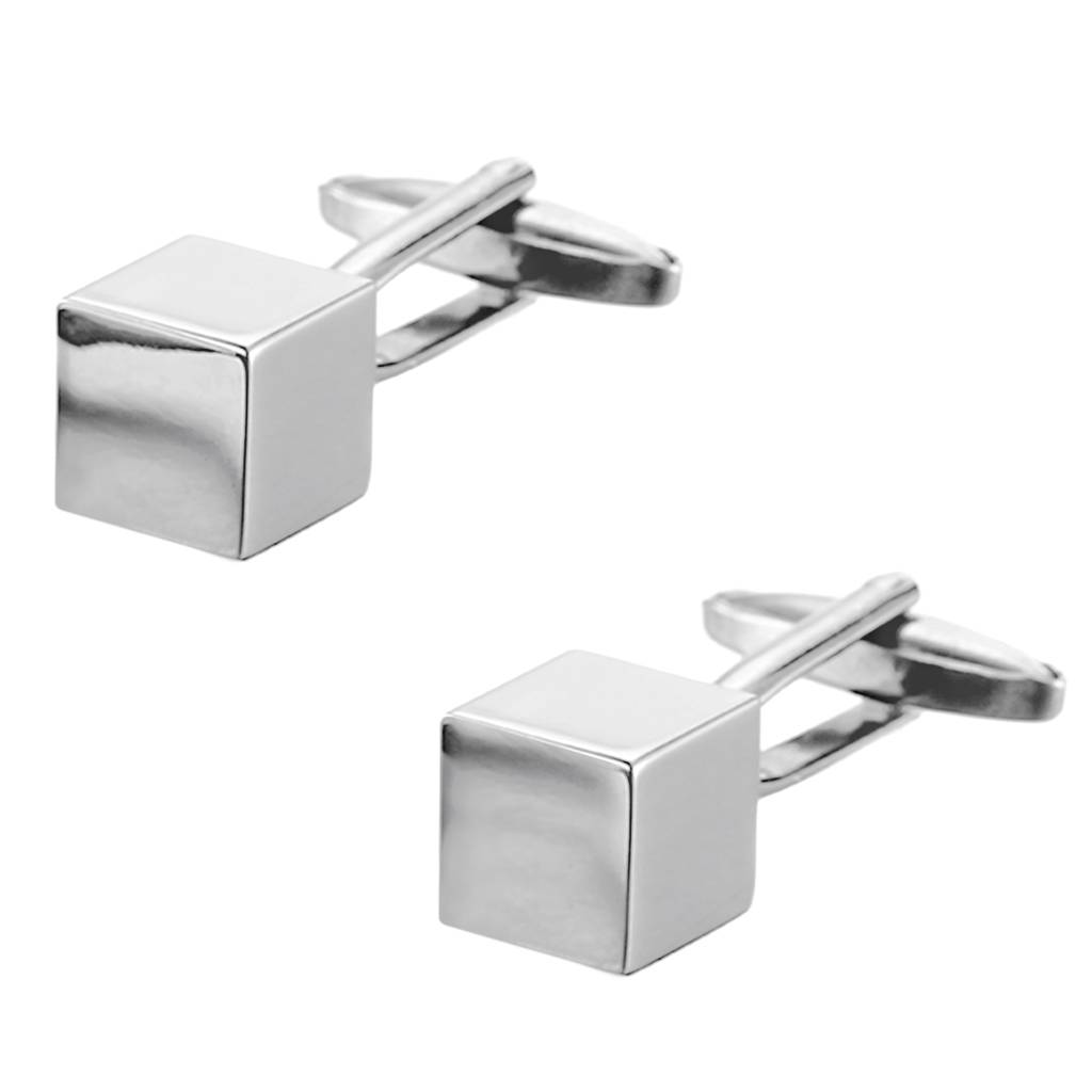 Silver Plated Cube Shape Cufflinks Set Stylish Wedding Business Accessories For Men & Boys - Valentines Gift For Him : PX9CL113S