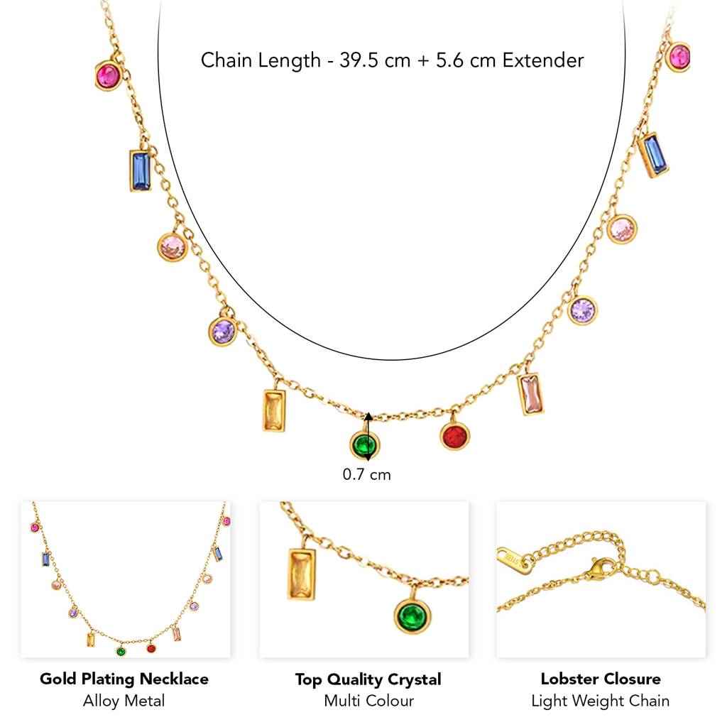 Gold Plated Multi Color Crystal Studded Necklace Fashion Jewellery Gift For Women Girls : PX9N136