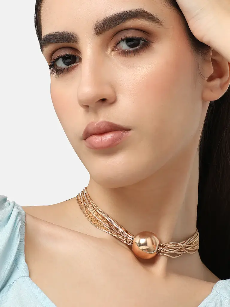Stephanie-Gold Plated Pearls Casual Necklace For Women : SOHNCK4924