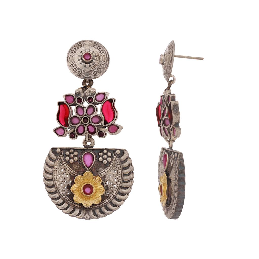 Antique Elegance Pink Stone Danglers : 8905124582529