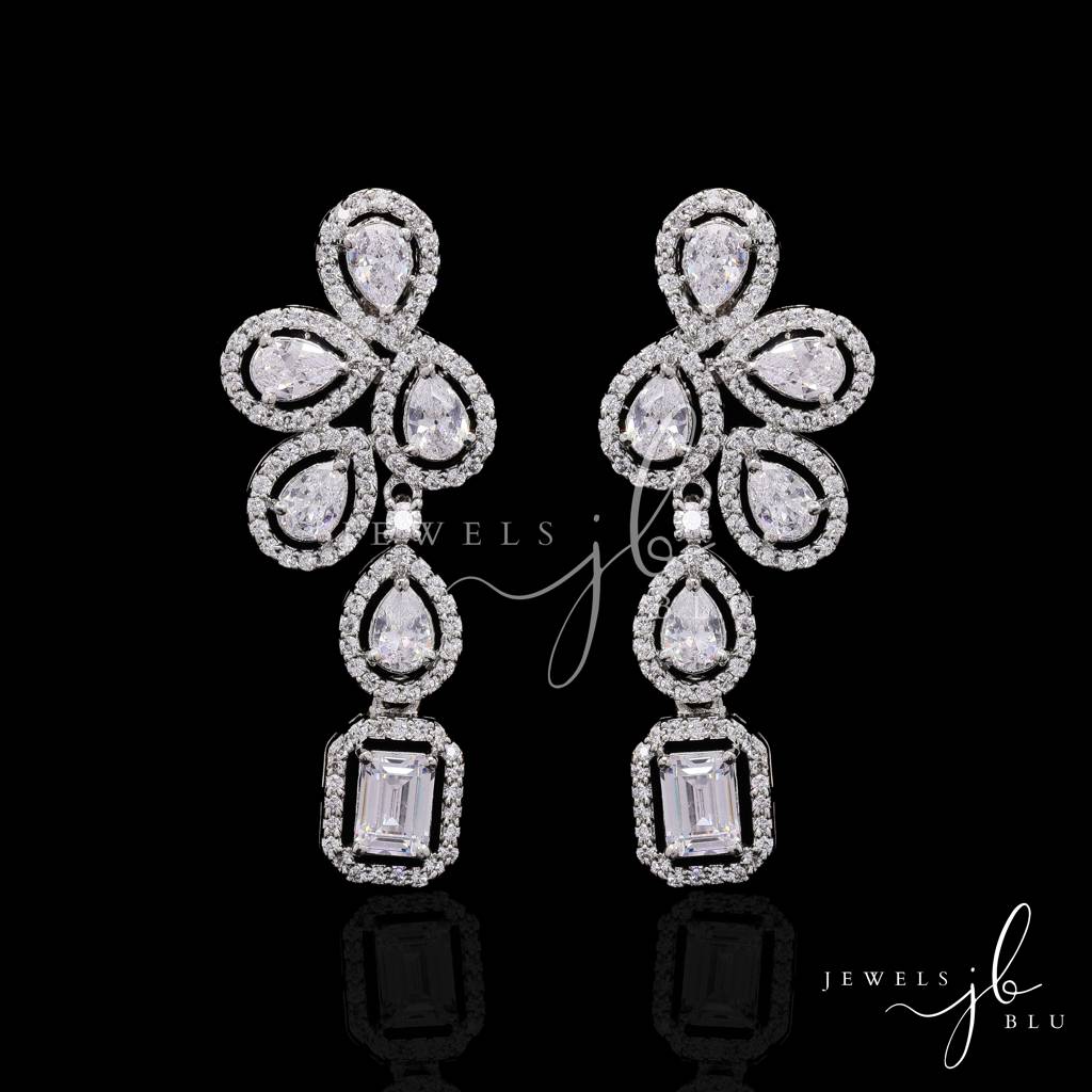 Anti Tarnish American Diamond Floral Drop Necklace Set With Earrings For Women | American Diamond Cz Wedding, Party : 500015_2