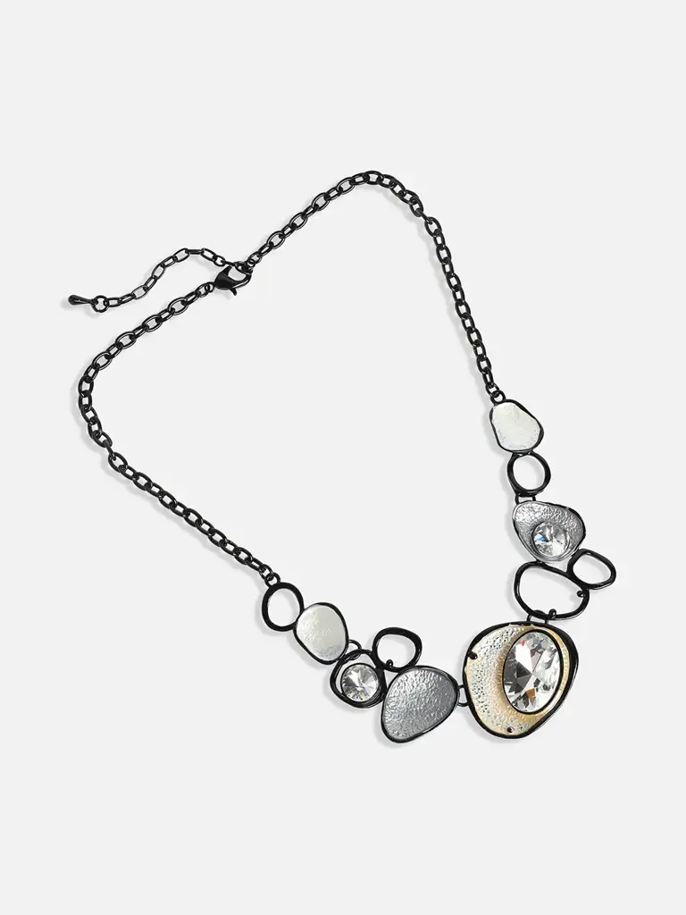 Mayte-Women'S Gold & Silver Metallic Dented Stone Necklace : SOHINC9922