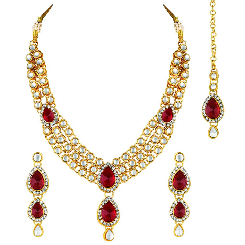 Peora Gold Plated Traditional Kundan Studded Long Necklace Jewellery Set With Earring Maang Tikka For Women Girls : Pf25N009M
