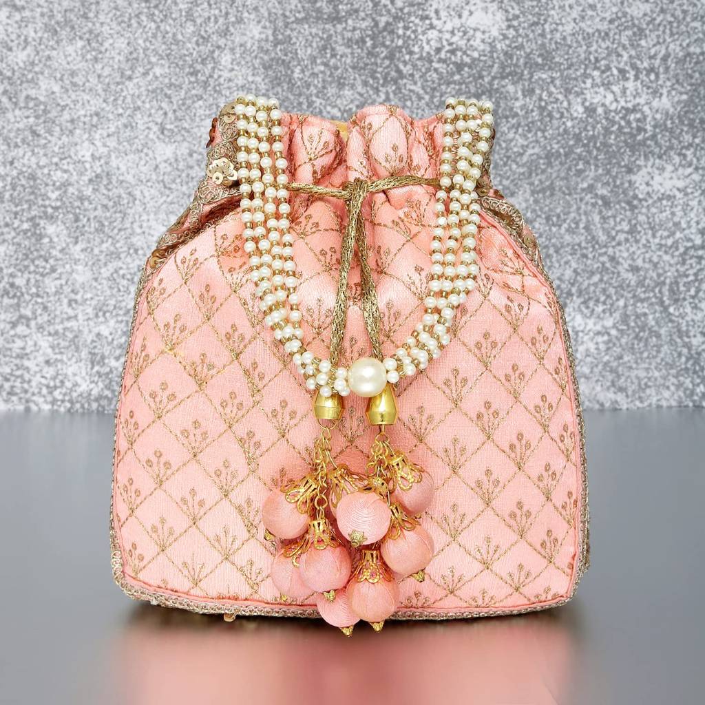 Zari Sequence Potli Bag For Women Stylish Handmade Wristlet Handbag Bridal Purse : P26PCH
