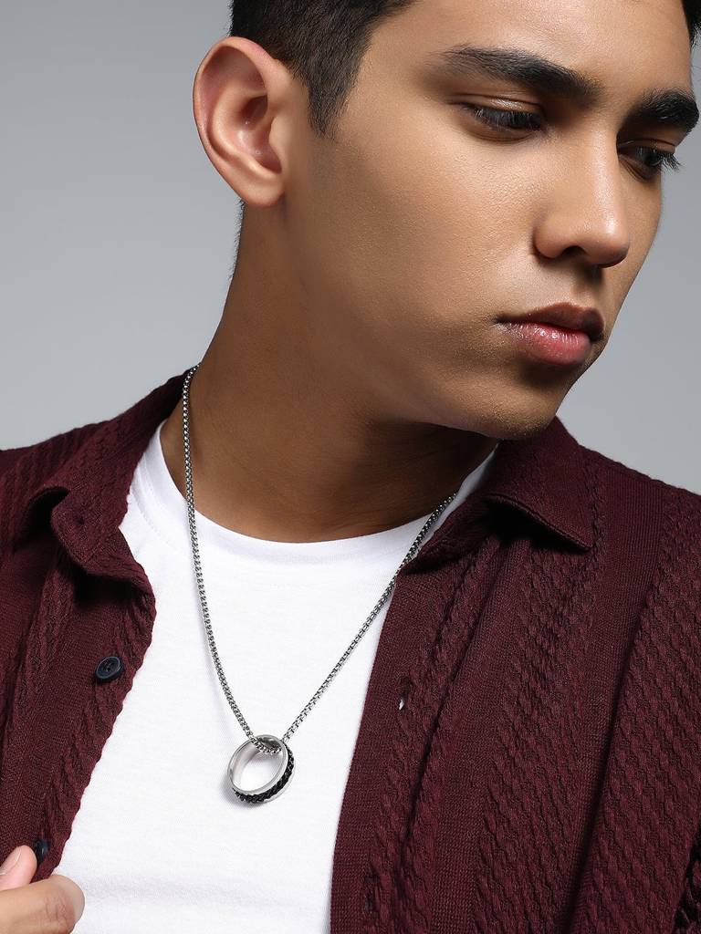 Men'S The Link-Halo Pendant Necklace - Metallic Silver : FAPD1166