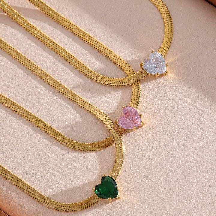 Elina Heart Charm Chain Necklace - Gold-Rose | 18K Gold Plated | Waterproof, Hypoallergenic & Anti-Tarnish : DSVDJY05250090