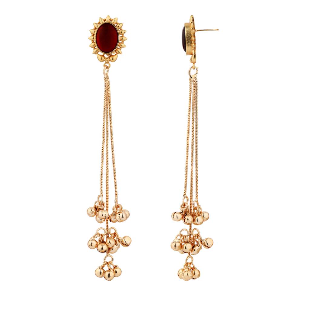 Kashmiri Maroon Gold-Toned Dangler Earrings : 8905124585018