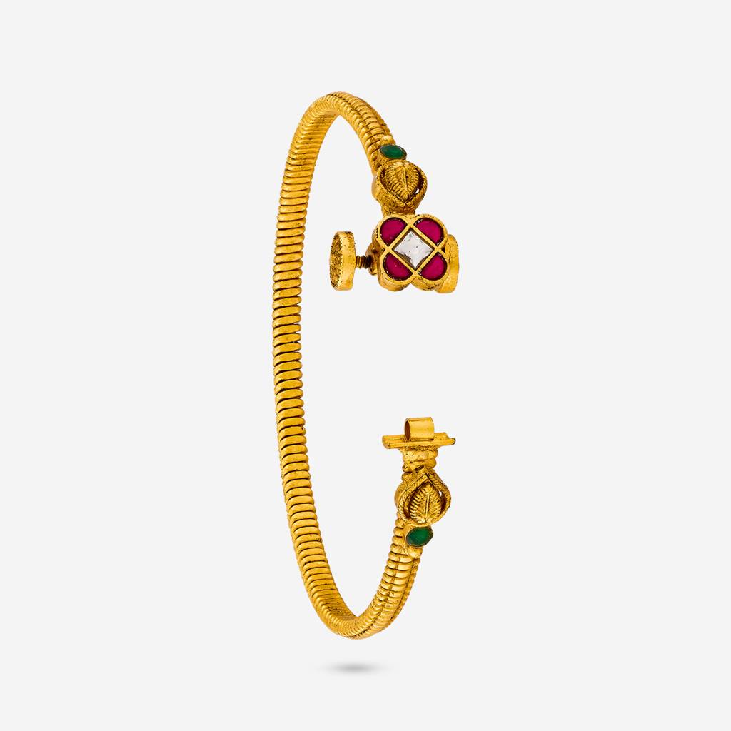 Ruby-Green Gold - Plated Festive Antique Kada - 448574 : 448574
