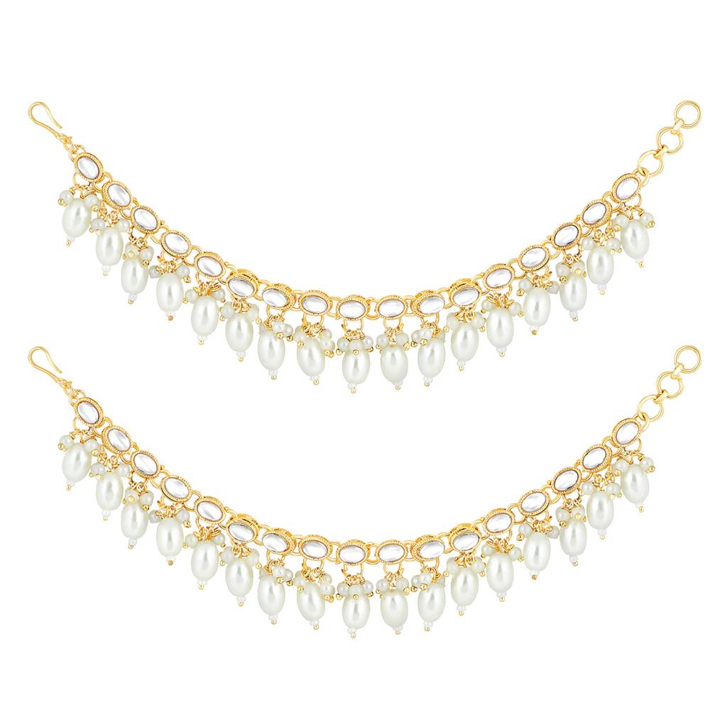 Peora Gold Plated White Kundan Studded Earrings Chain Ethnic Stylish Fashion Hair Accessories Jewellery Gift For  : PF09EC005W