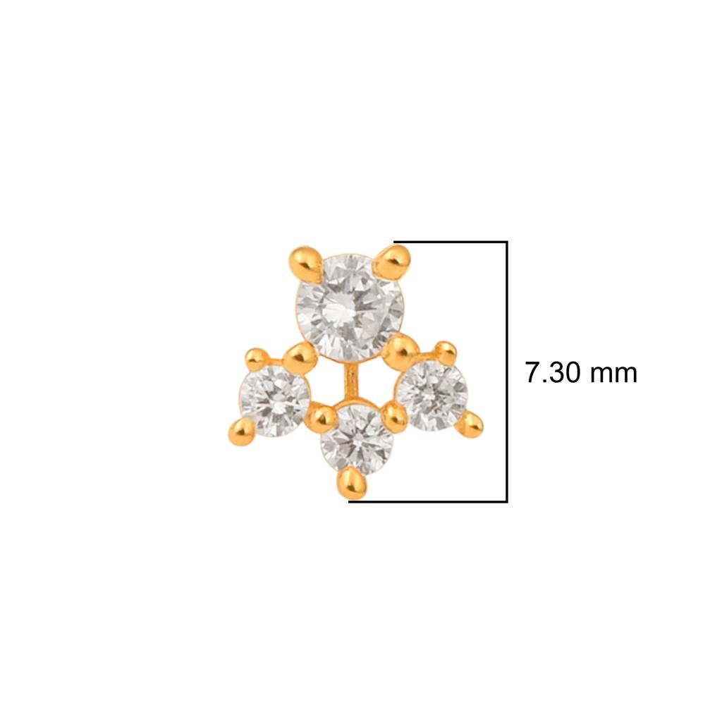 White Cz Triangle Cluster Nose Pin - Sterling Silver Gold Plated : NP-00094_925S_W