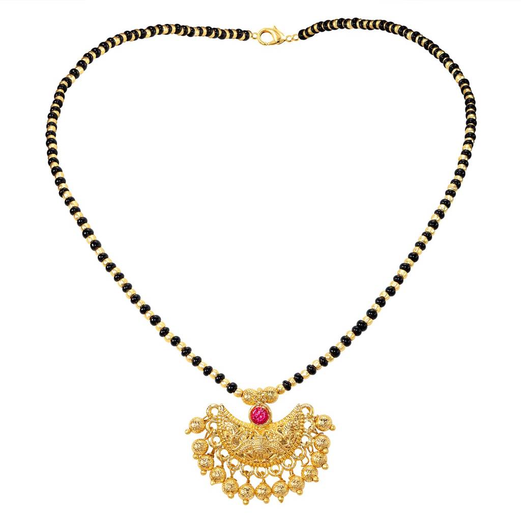 Gold Plated Ethnic Rani Pink Crystal Studded Mangalsutra For Women | Festive & Bridal Jewellery, Anniversary Birt : PF04MS05RP