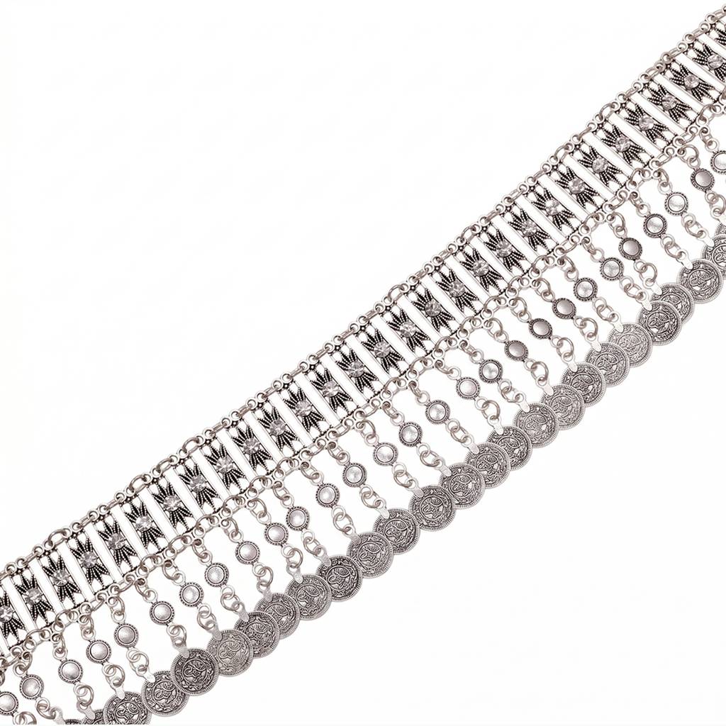 Ethnic Coin Tassel Boho Belly Chain Kamarband For Women & Girls Silver Plated Festive Bridal Jewellery Anniversar : PX9BCH064S