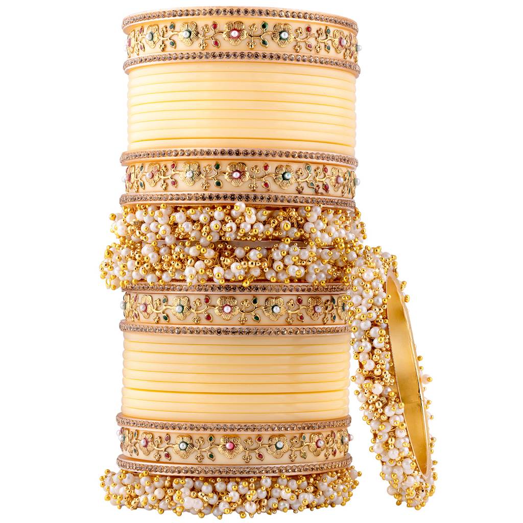 Peora Cream Chuda Bangle Set Indian Traditional Wedding Fashion Jewellery For Women : PF51B48CRM