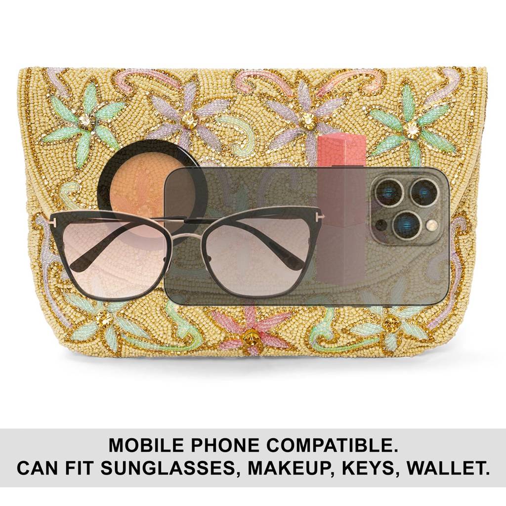 Cream Floral Clutch Bag Ethnic Purse For Women & Girls : C182CRM