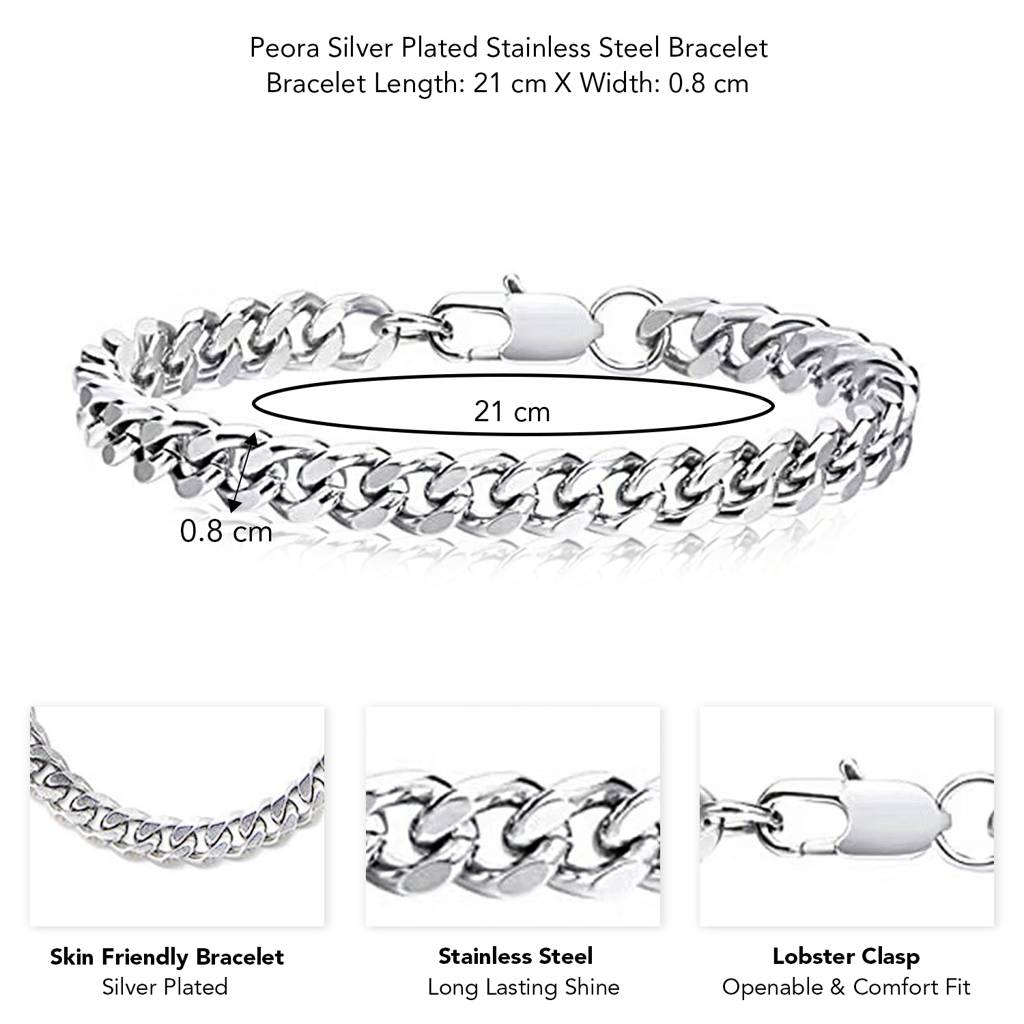 Silver Plated Stainless Steel Openable Stylish Link Chain Bracelet Fashion Jewellery For Men : PX5SB110