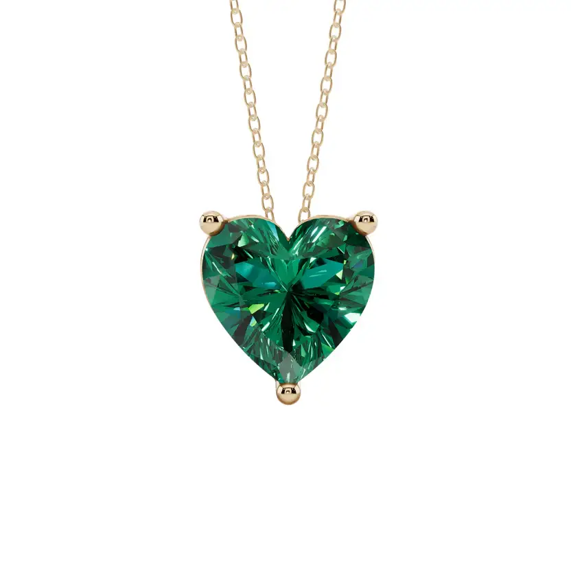 Green Heart Solitaire Semi Silver Pendant Necklace : HERT-GRN-10-SM-G-C