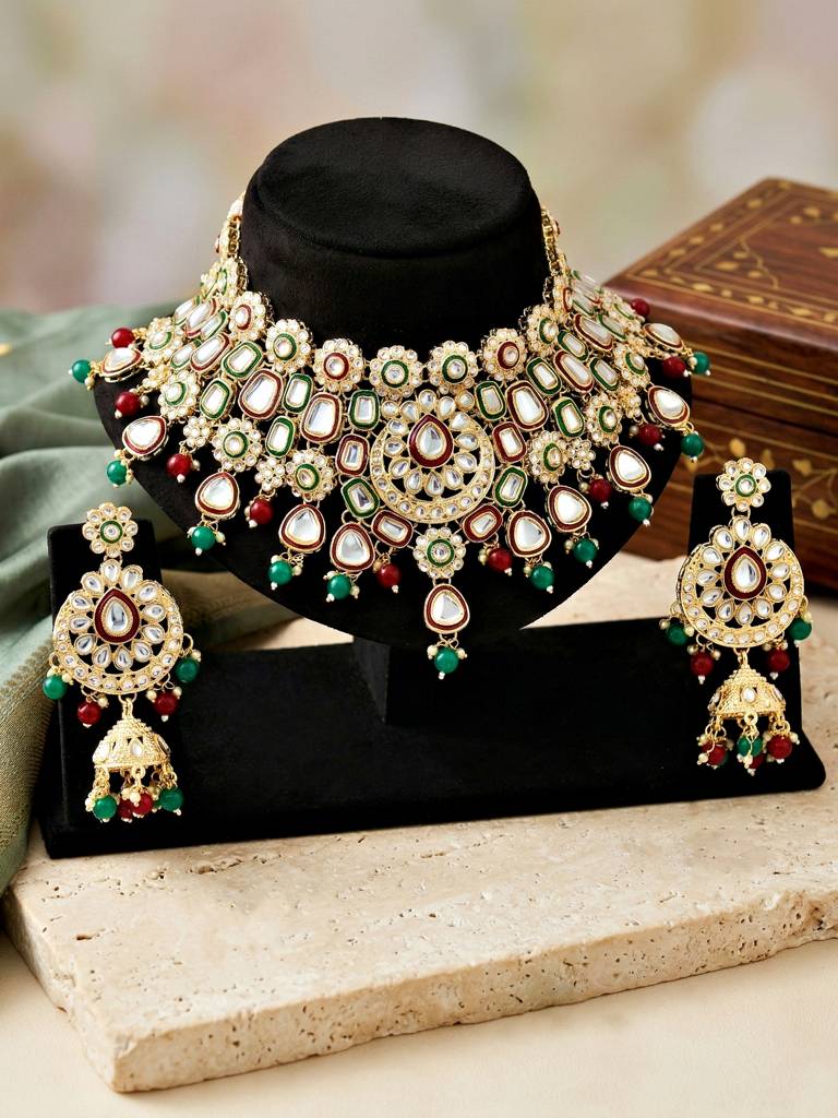 Bridal Kundan Jewellery Set With Hathphool & Nath : 2541-IZK-554-MG