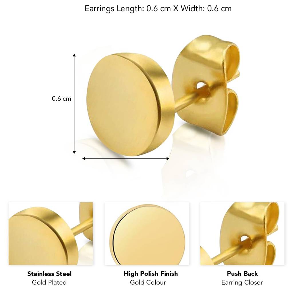 Gold Plated Stainless Steel Round Stud Earrings Fancy Jewellery For Men & Boys : PX9ME08G-S