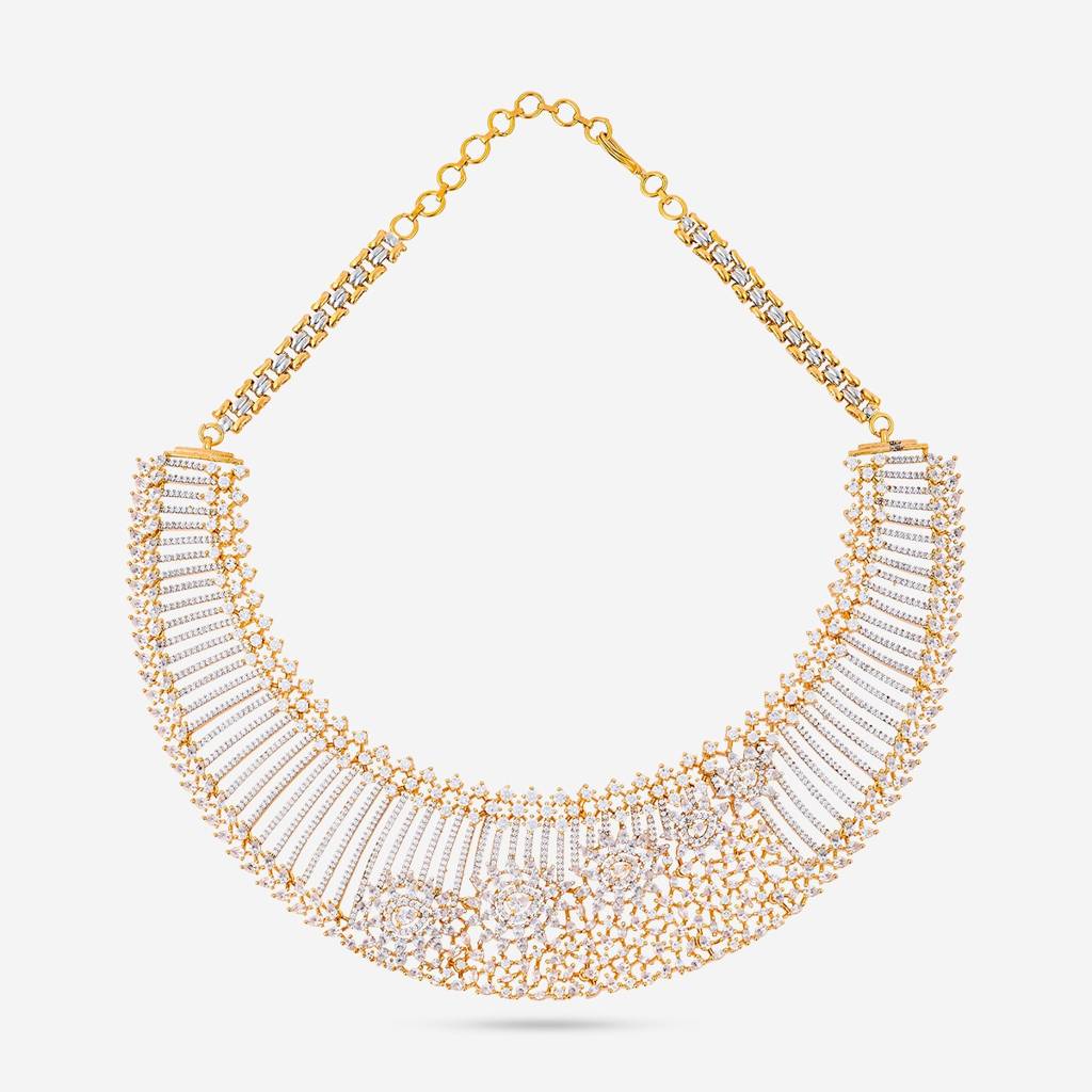 White Rodium-Gold Plated - Party Wear Zircon Necklace - 456904 : 456904