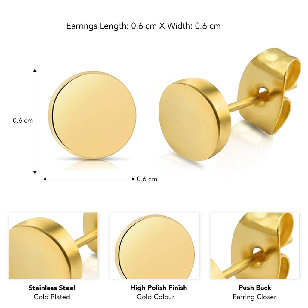 Gold Plated Stainless Steel Round Stud Earrings Fancy Jewellery For Men & Boys : PX9ME08G