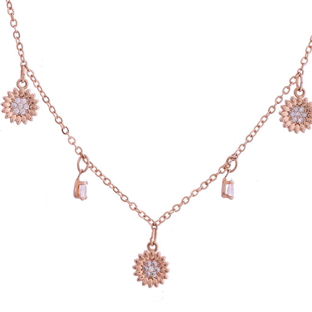 Sparkling Elegance Wildflower Charm Rose Gold Necklace : 8905124552775