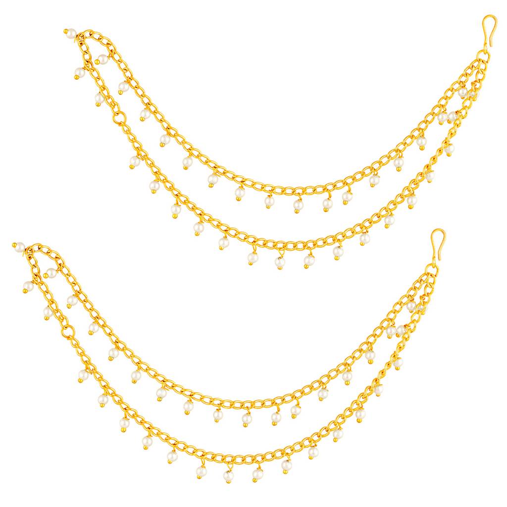Peora Gold Plated Beads Studded Double Layer Earrings Chain Ethnic Jewellery Gift For Women & Girls : PF104EC01