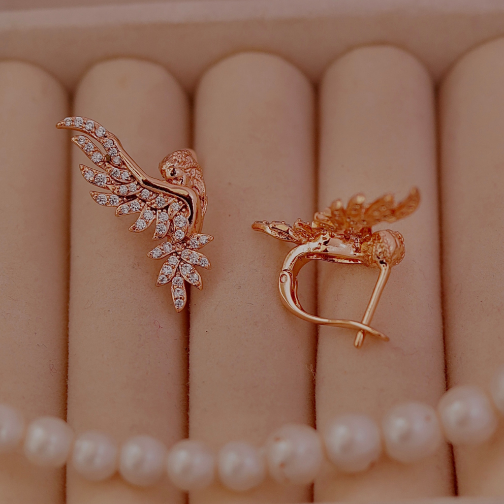 Rose Gold Angel Wing Ear Climber Studs : RB-17