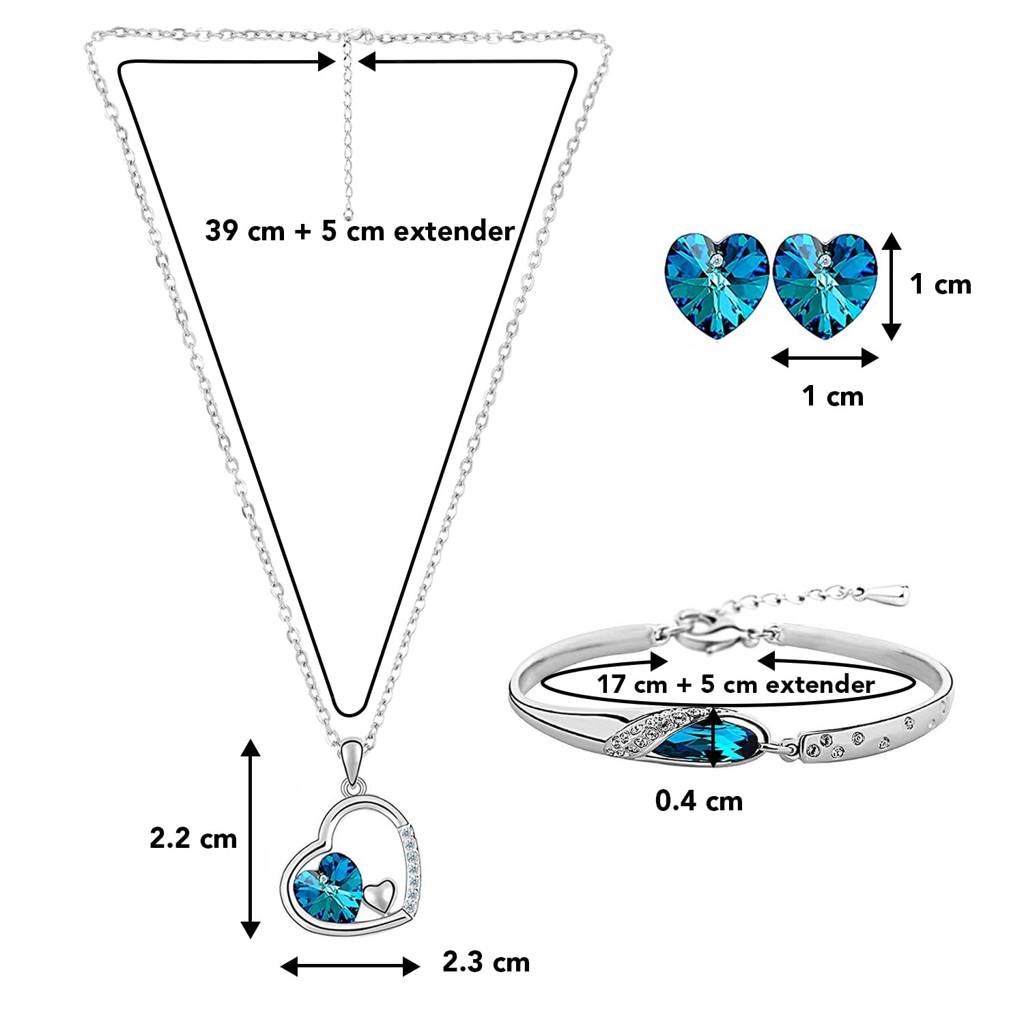 Ocean Blue Heart Shape Austrian Crystal Pendant Set With Elegant Earrings And Bracelet For Girls Women : PFCS6