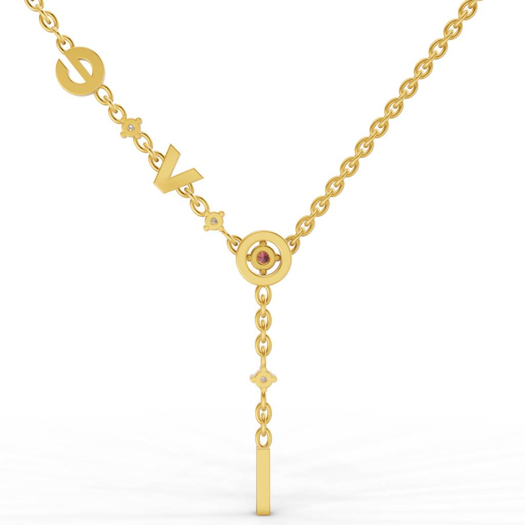 Lab Grown Diamond 0.08Ct Round 925 Sterling Silver Gold Plated Love Necklace : SQN19727-NK-925S-008CT