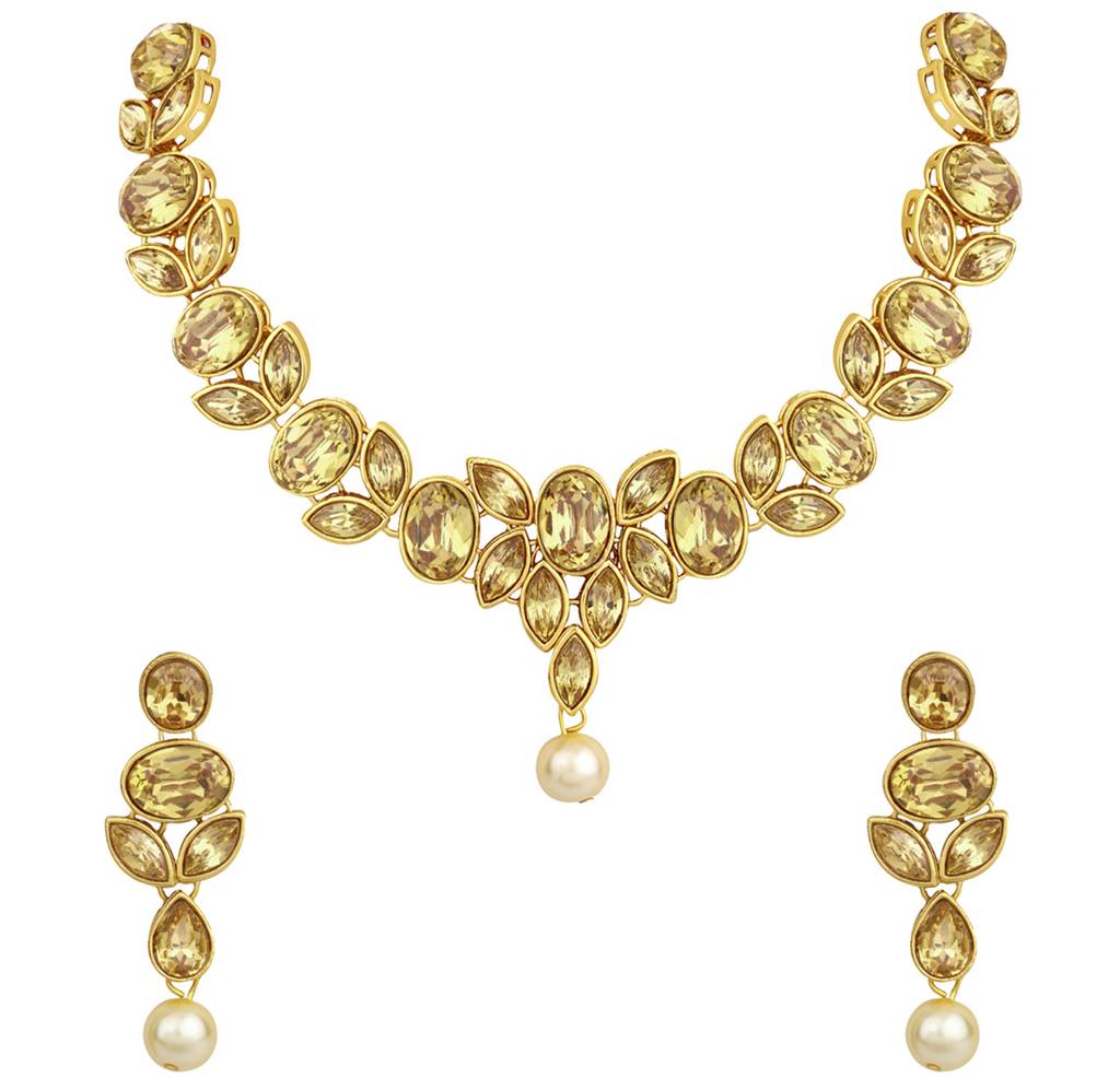 Peora Ethnic Gold Plated Crystal Studded Choker Necklace Earring Set Stylish Jewellery For Women & Girls : PF24N64LCT