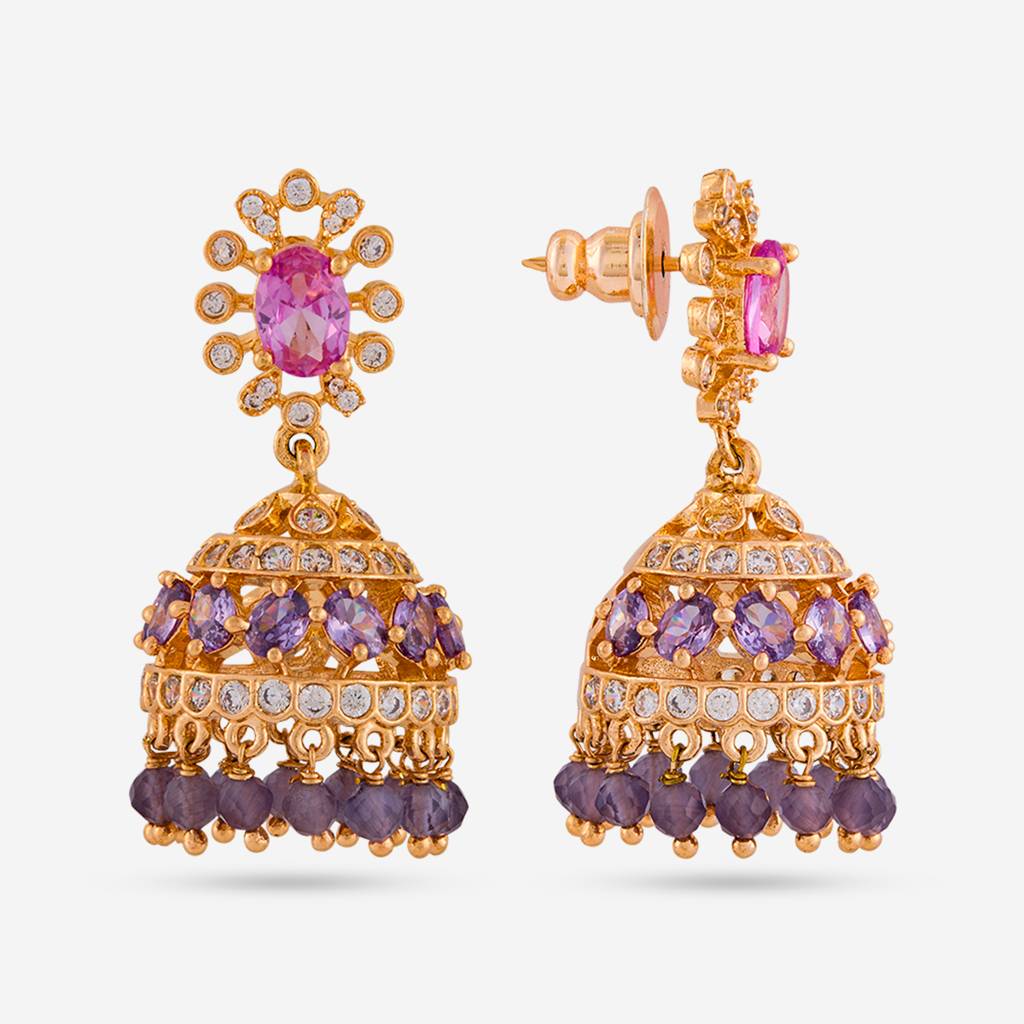 Gold-Rose - Plated Party Wear Zircon Earring - 470662 : 470663