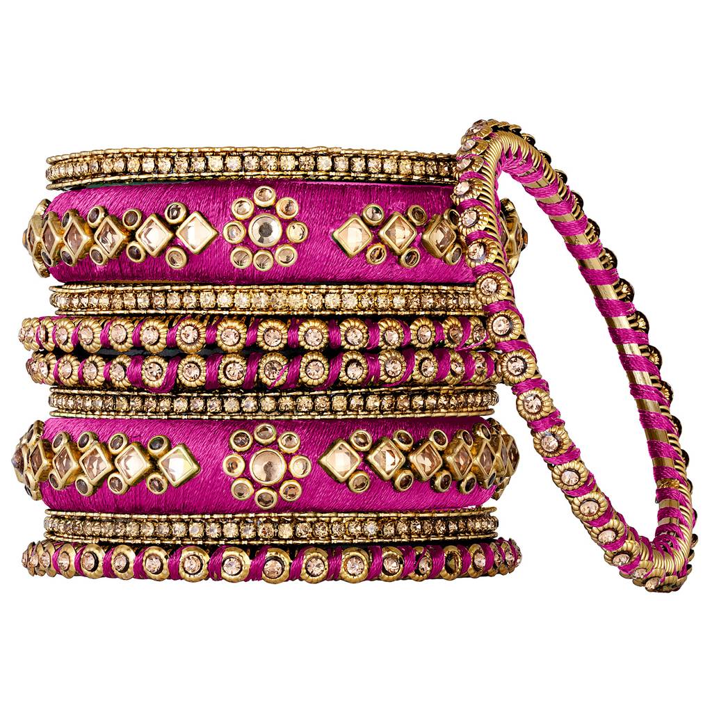 Peora Velvet Matching Fancy Silk Thread Chuda Bangle Set Navratri Gift For Women : PF51B46RP
