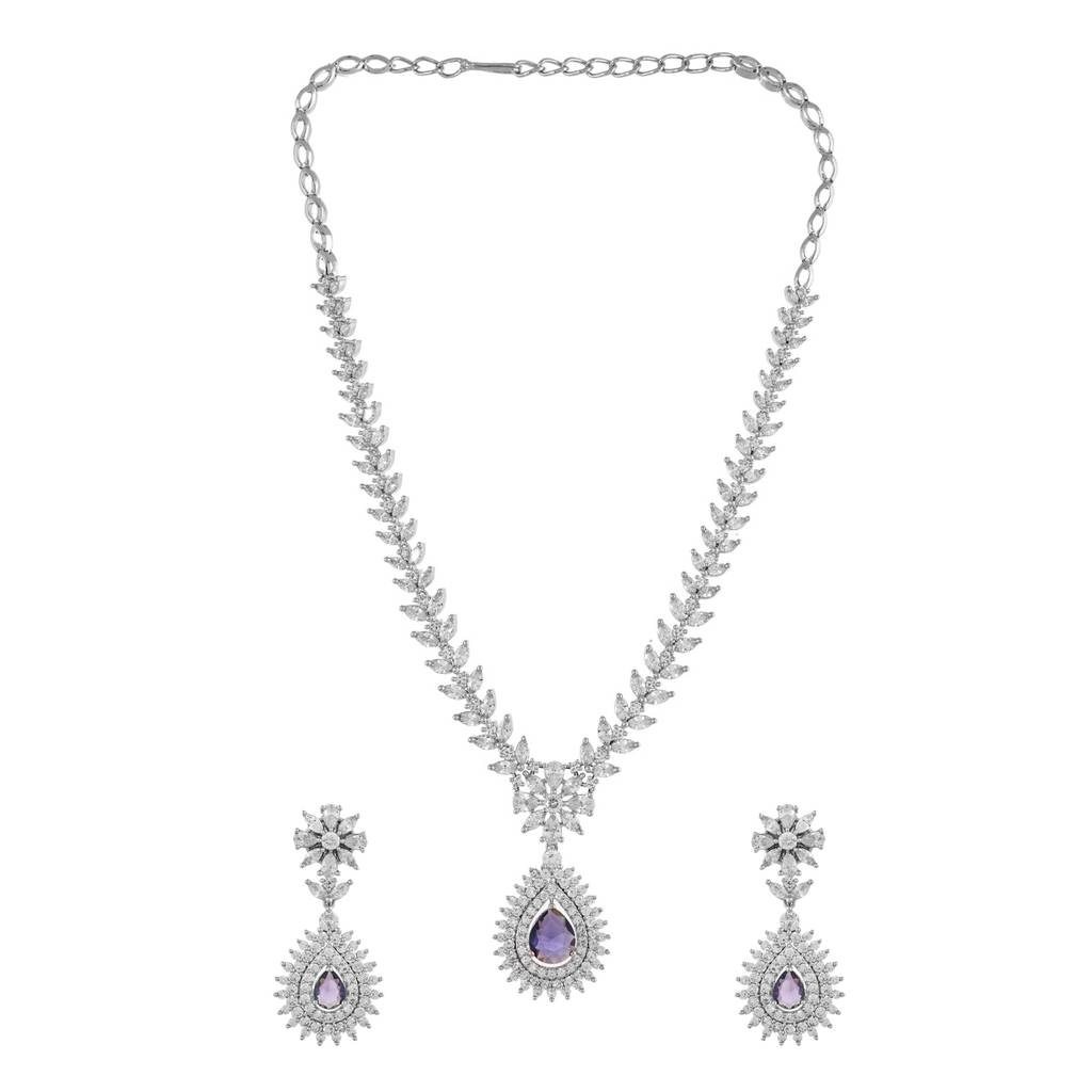 Sparkling Elegance Radiant Regal Purple American Diamond Necklace Set : 8905124532937