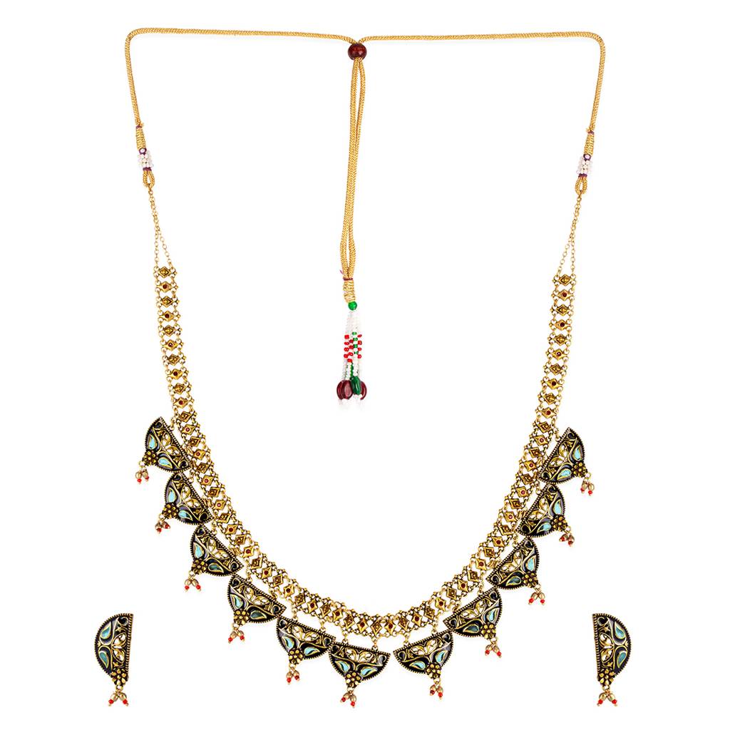 Arabian Nights Round Brass Necklace Sets Antique Tribal Necklace Set : 8905124424027