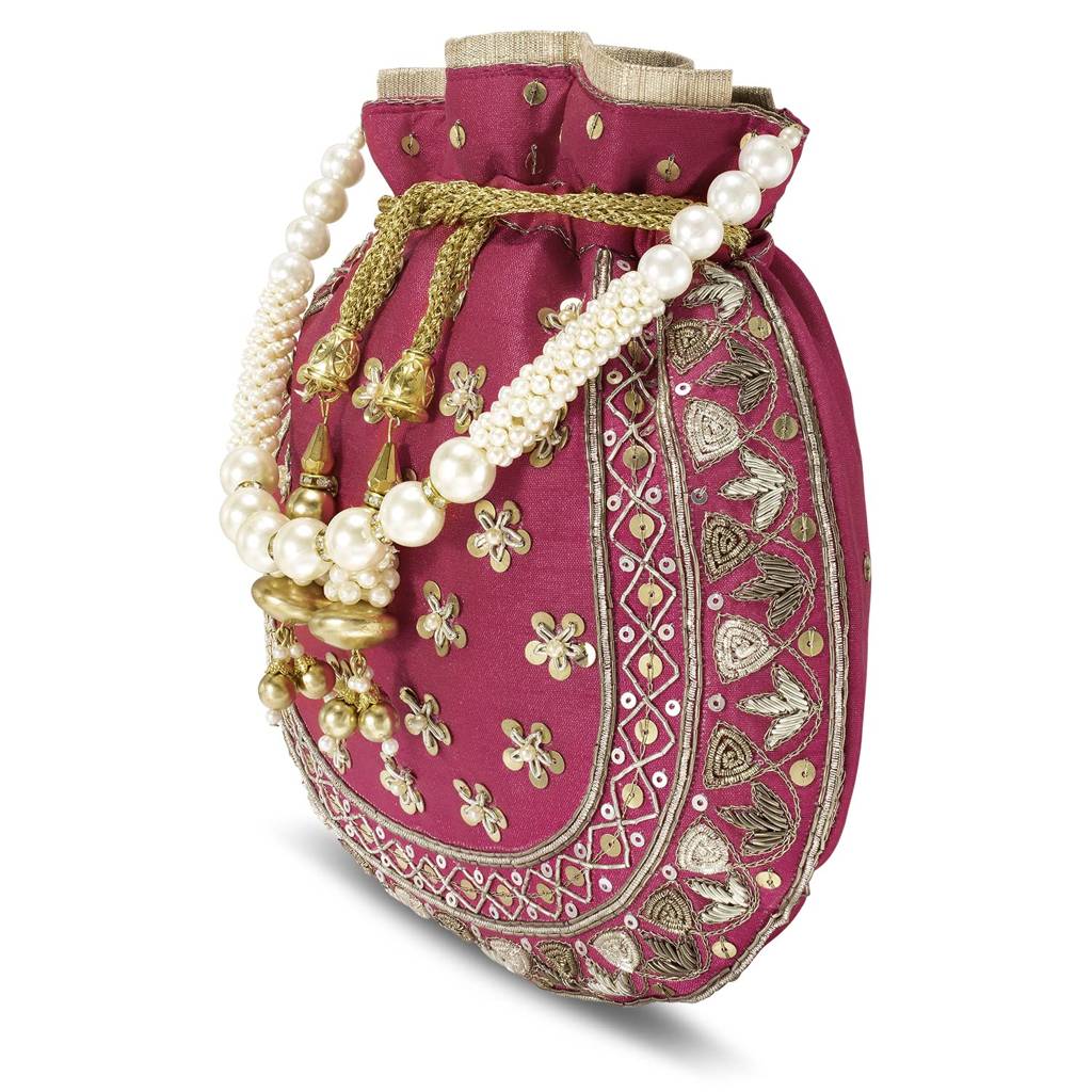 Potli Bags For Women Evening Bag Clutch Ethnic Bride Purse With Drawstring (P54Crm) : P54RP