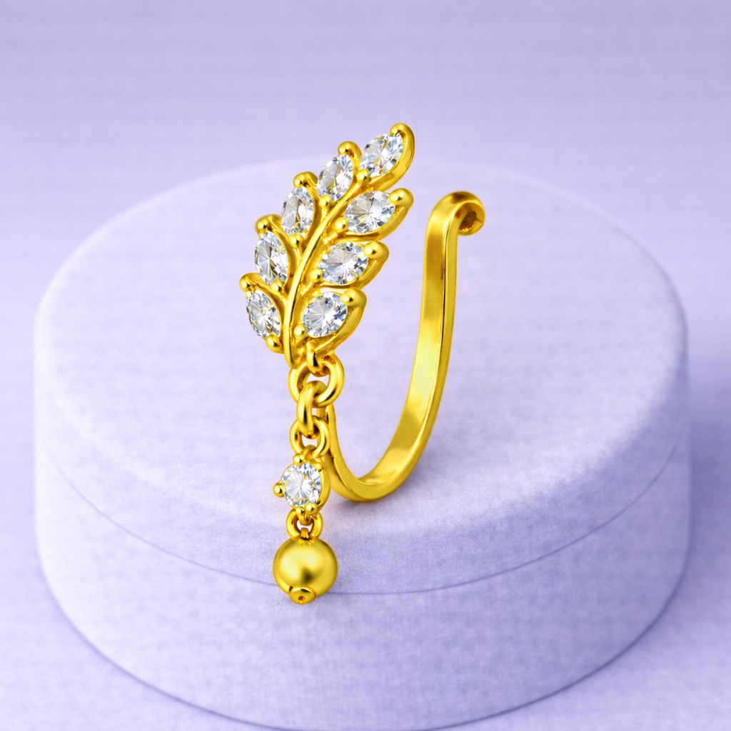 Leaf Vine Clip-On Nose Pin 925 Sterling Silver Yellow Plated : CNP-0023