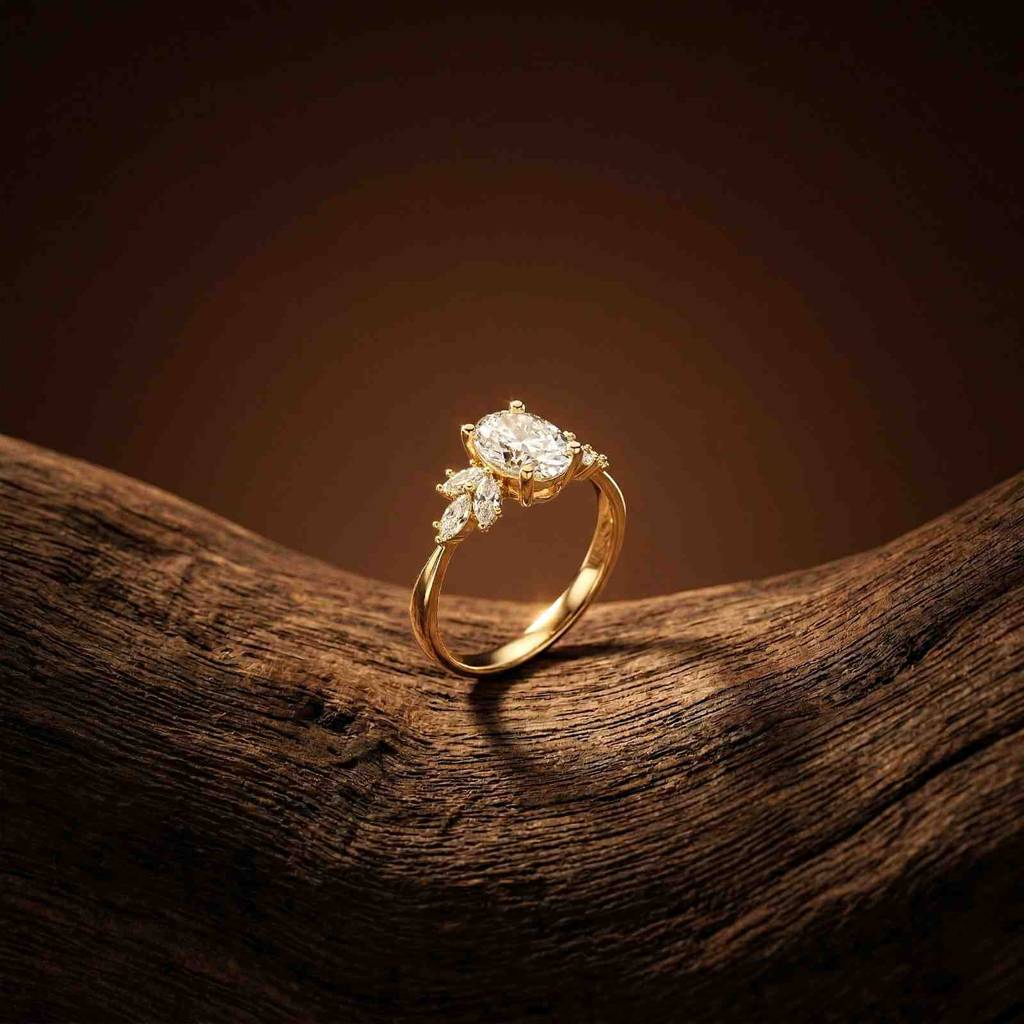 1.30Ct Moissanite Floral Oval Cut Ring : ZLM10006Y-10N