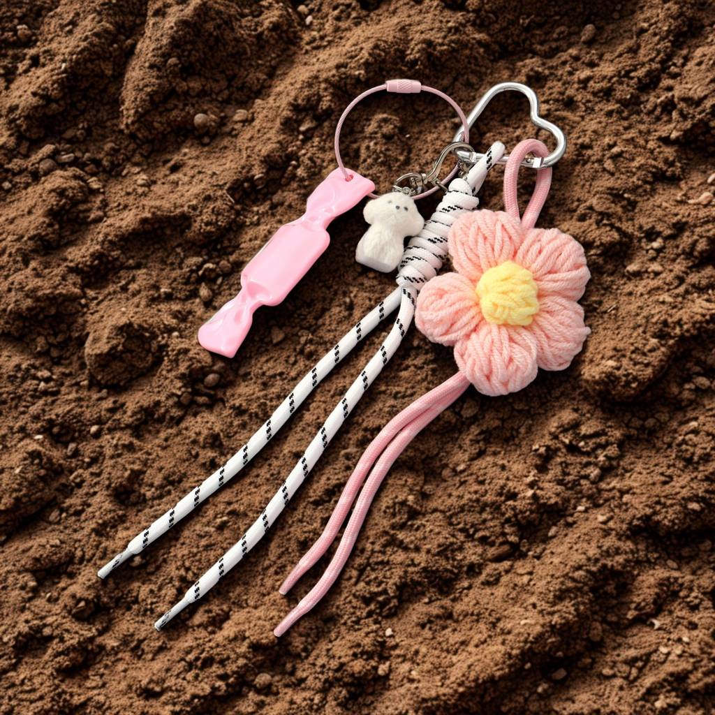 The Pink Floral Crochet & White Puppy Bag Charm : C-BG-0009-PK