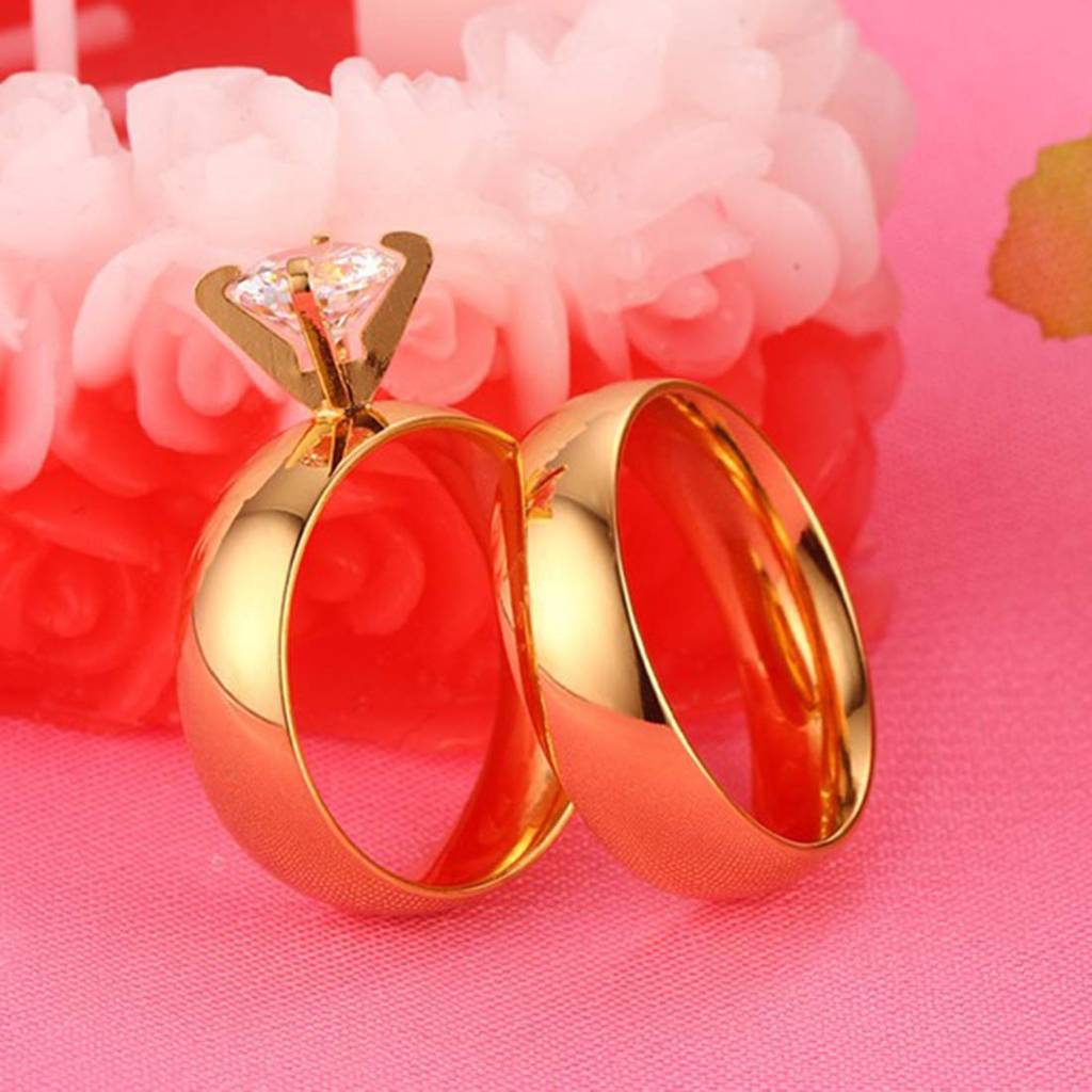 Gold Plated Classic Solitaire Propose Couple Rings For Lovers Wedding Engagement Band Valentine Jewellery For Men An : PFCCR73