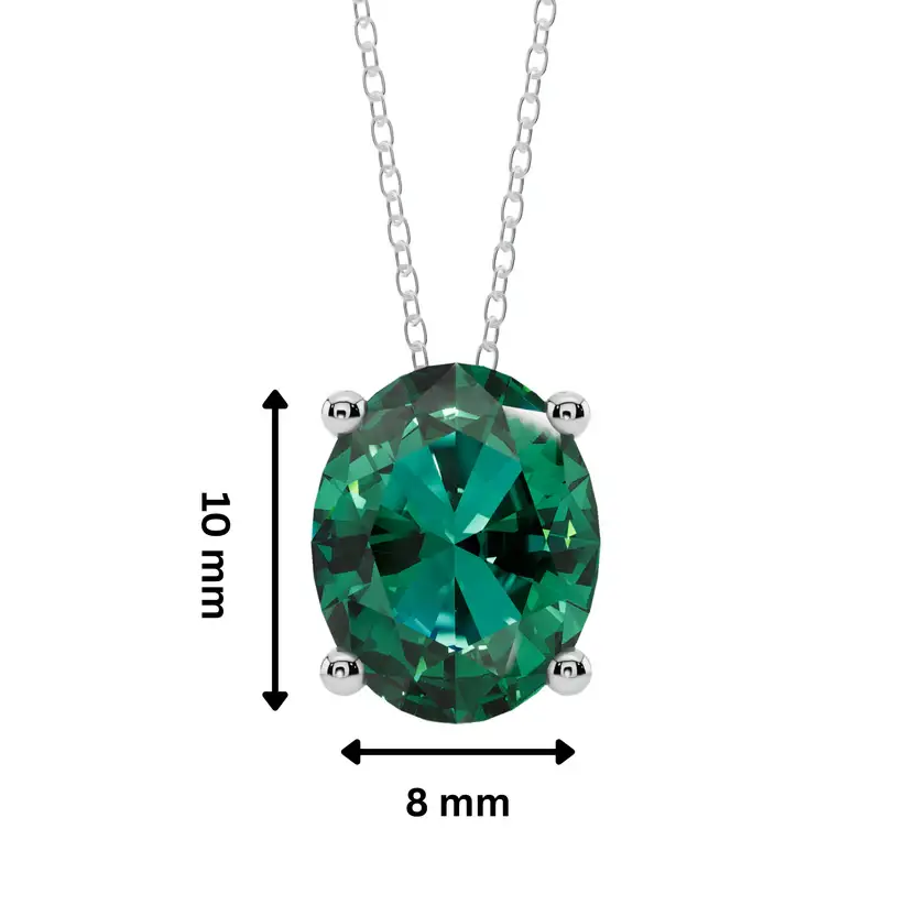 Green Oval Solitaire Pure Silver Pendant Necklace : OVAL-GRN-10-SL-W-C