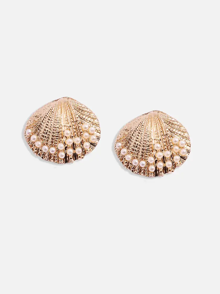 Ellerie-Women'S Gold Pearl Seashell Stud Earrings : SOHIER9746