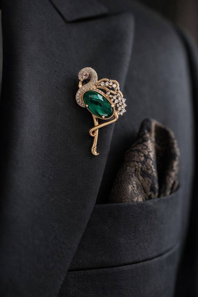 Premium Diamond Studded Unisex Swan Brooch With Hydro : 900006