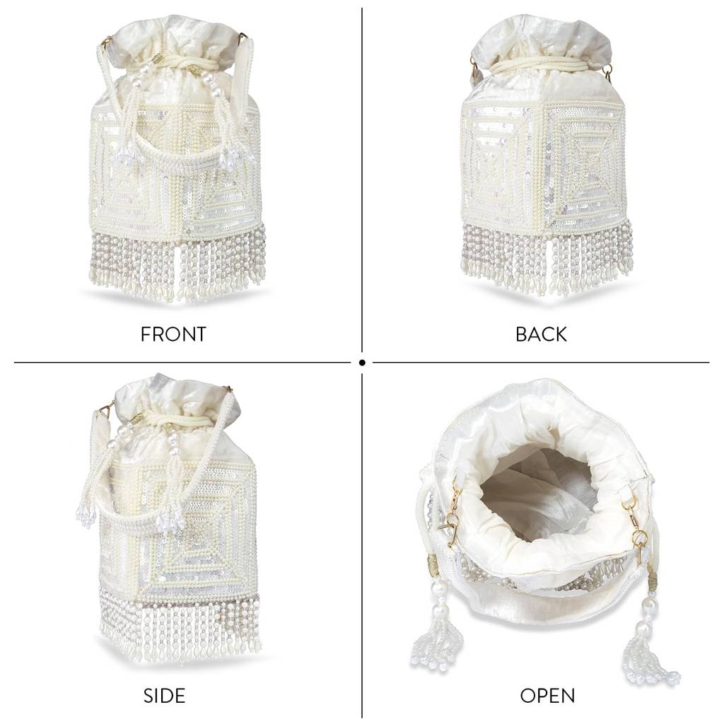 Potli Purse For Women Handmade Evening Handbag Stylish Bridal Fashion Wristlet Bag For Girls (P165Pk) : P165W