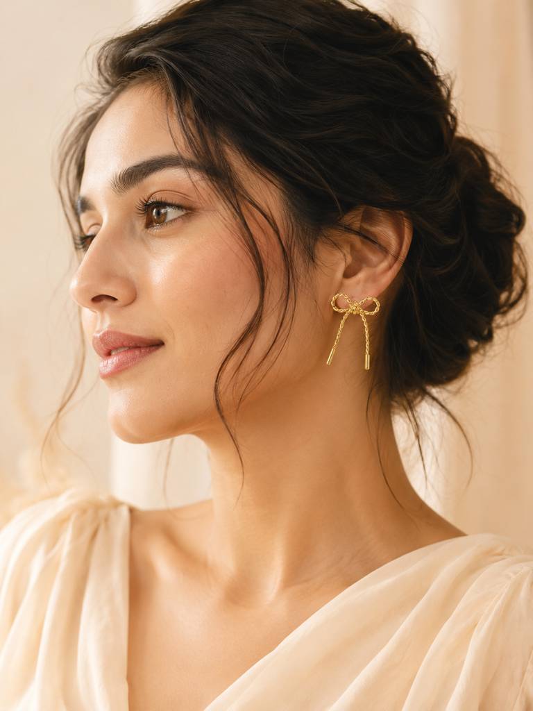 Golden Bow Twist Earrings – Aanura : AN-LJ-GO-0047-DE