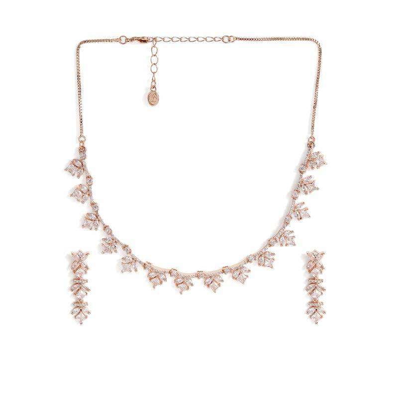 Elegant Cz Leaf Drop Necklace Set For Women – Party & Festive Wear : AD-899-RGWENKER