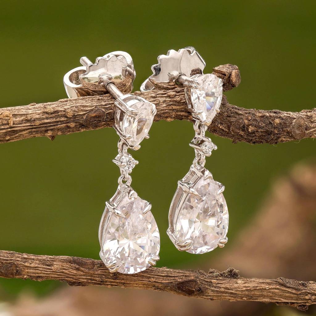 925 Silver Teardrop Cz Drop Earrings Pear Shape : SE_000974